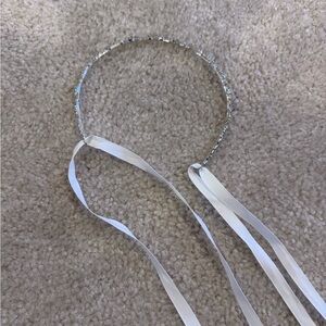 Windsor Silver Headband with White Ribbons for Wedding